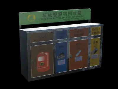 Hong Kong City street environment items 3D models Bundle Part 1  Low-poly 3D model