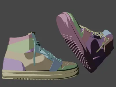 Hip Hop Black and Gold Fashioned Sneakers Shoes For Blender 3D model