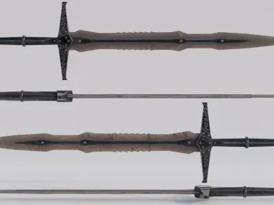 Dragon  Bone Two Handed Bon Sword Low-poly 3D model