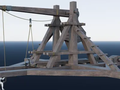 Medieval Trebuchet Realistic Wooden Siege Weapon Low-poly 3D model