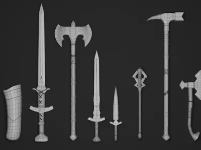 Medieval Stylized Low Poly Melee Weapon Package Low-poly 3D model