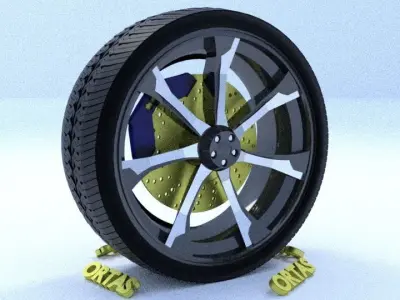 ORTAS CAR RIM 21 GAME READY RIM TIRE AND DISC 3D model
