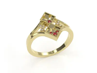 Art Deco antique ring with diamonds 3D printing model 3D print model