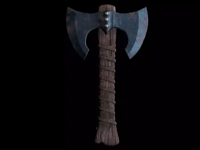 Damaged Worn-Down Medieval Axe Low-poly 3D model