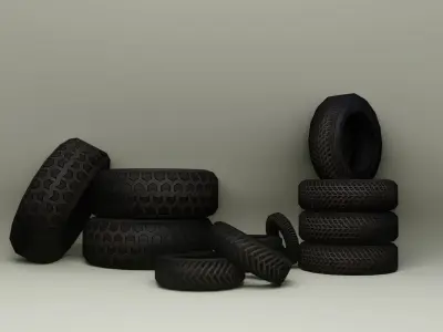 Low Poly Game Ready Tires pile of Low-poly 3D model