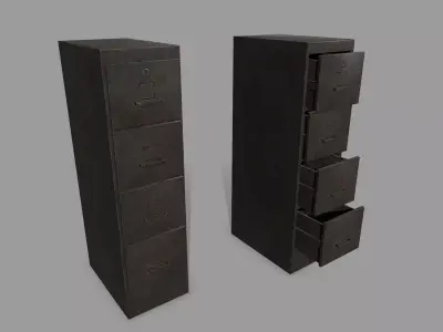 Cabinet metal with drawers Low-poly 3D model