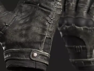 Old Leather Gloves Low-poly 3D model