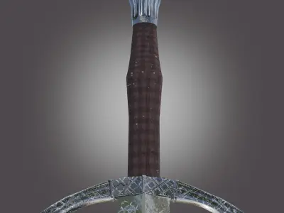 Damaged bastard sword PBR low poly game-ready Low-poly 3D model
