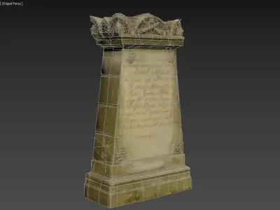 Scanned photorealistic old grave stone with inscriptions  Low-poly 3D model