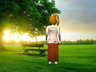 Girl in park with bench Free low-poly 3D model
