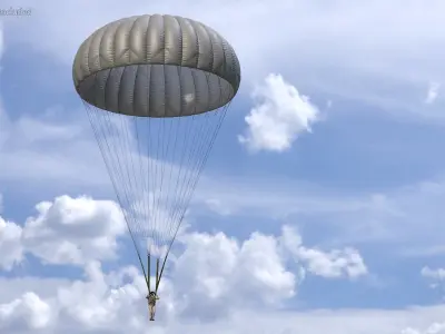 Military Pilot with Parachute 3D model