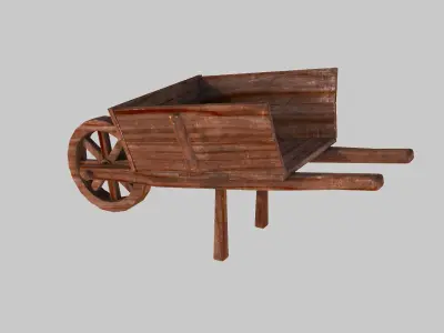 Wooden cart 01 Low-poly 3D model