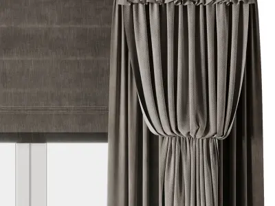 Rod Curtains with Room brown Curtains 25 HBH 3D model
