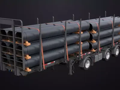 Logging Trailer Black with 6 Loads single Mat All PBR Textures Low-poly 3D model