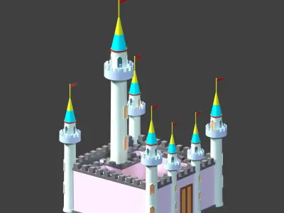 Low Poly Simple Cartoon Medieval Castle Low-poly 3D model