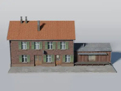 Old German brick railway station 3D model