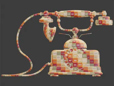 Vintage old rotary telephone 3D model