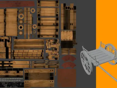 wagon 3d model wooden 3D model