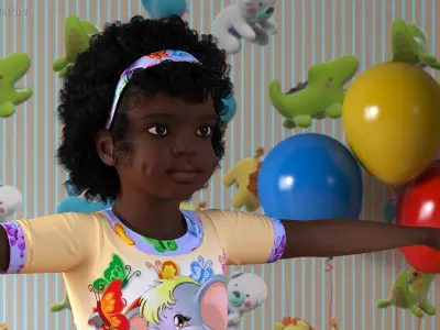 Girl Child Black Home Style Rigged for Maya 3D model