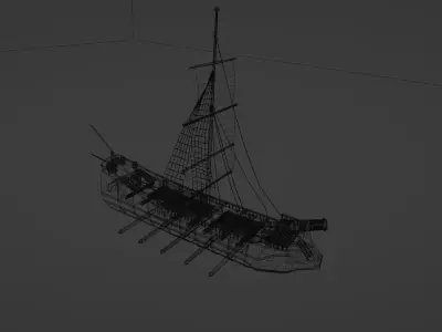 Pirate Ship 3D model - Single Cannon Low-poly 3D model