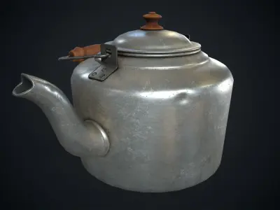 Old aluminum teapot Low-poly 3D model
