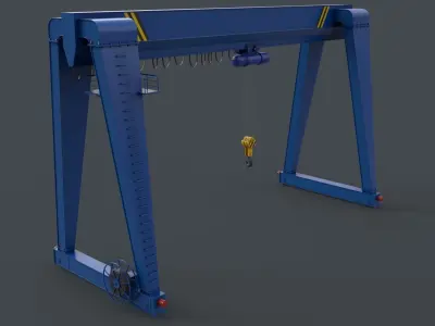 PBR Single Girder Gantry Crane V2 - Blue Low-poly 3D model