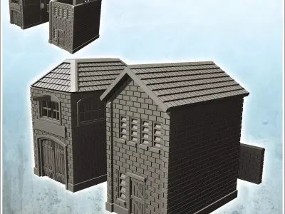 Brick industrial buildings with walkway and low wall 23 - Modern 3D print model