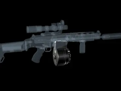 X FAL 50 Round Drum Magazine For FAL 308 Rifles Low-poly 3D model