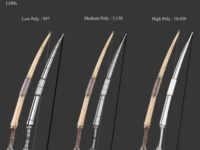 Medieval Knightly Weapon Bow and Arrow Low-poly 3D model