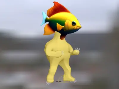 3D cartoon fishhead man game character download 3D model