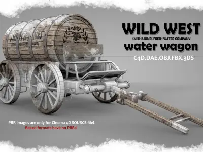 Wild West Water Wagon Low-poly 3D model