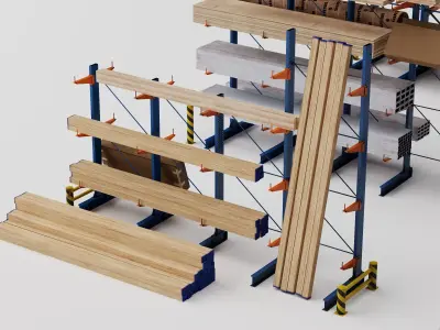Industrial Warehouse Cantilever Rack And Material Storage 3D model
