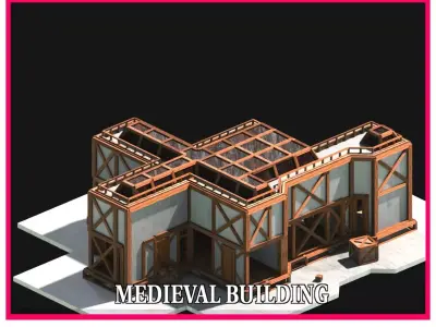 Medieval Low Poly Building Castle Wooden Village Stone House 26 Low-poly 3D model