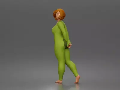 Woman walks away glancing back wearing romper pajama 3D print model