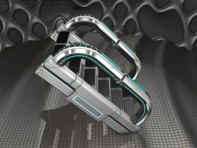 Sci-Fi Stairs - 11 - Silver Blue Neon Light Version Low-poly 3D model