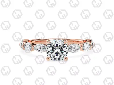 Ring 82 Cushion Shape marquise on shanks with Gems 3D print model