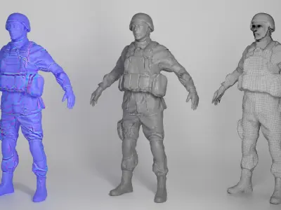 Equipped American soldier ready for animation 340 Low-poly 3D model