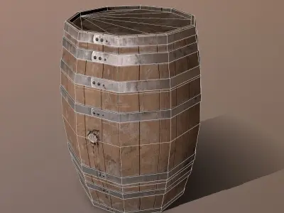 wooden Barrel Low-poly 3D model 11