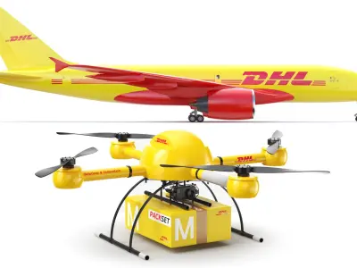  Two Detailed Flying DHL Delivery Vehicles 