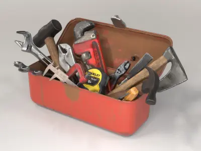 Toolbox with 14 Realistic Hand Tools  PBR 4K Textures Low-poly 3D model
