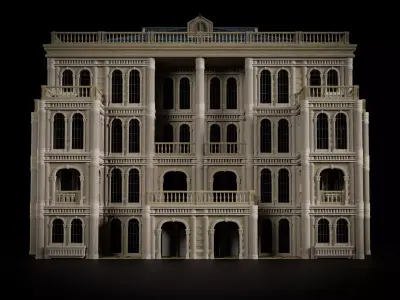 CLASSIC EUROPEAN KITBASH 06 MODULAR BUILDING WITH INTERIOR Low-poly 3D model