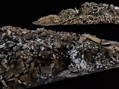 destroyed house ruins ground mixed debris pile scan Low-poly 3D model