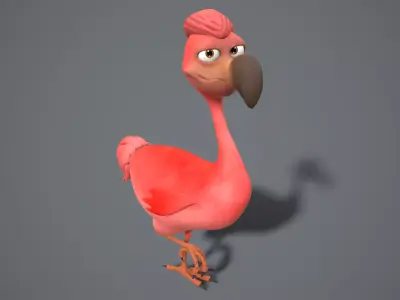 cartoon red bird Low-poly 3D model