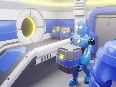 robot on platform Free low-poly 3D model