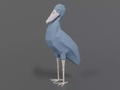 Low Poly Cartoon Shoebill Stork Low-poly 3D model