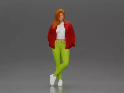 woman standing stylishly hands in pockets striking pose 3D print model