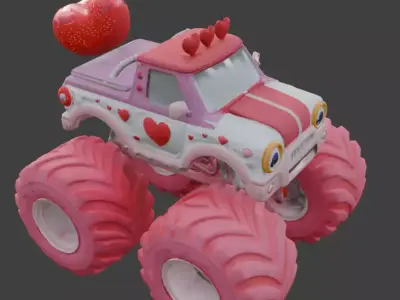 Stylized 3D Valentine Monster Truck Model Low-poly 3D model