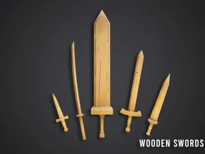 Stylized Wooden Swords Vol 01 Free low-poly 3D model
