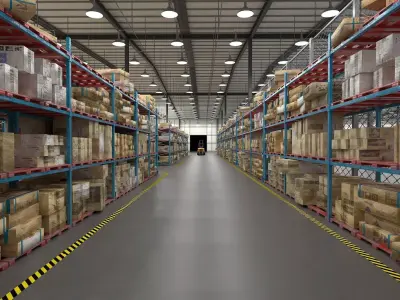 Modern industrial warehouse logistics interior 3D model