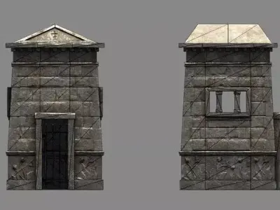 Crypt tower with two doors and window Low-poly 3D model